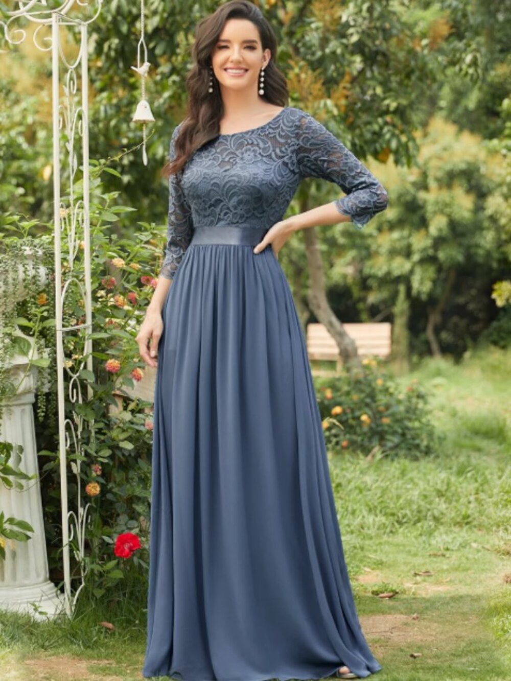 Mother of Bride Lace/Chiffon Long Gown with 3/4 Sleeves Size 24